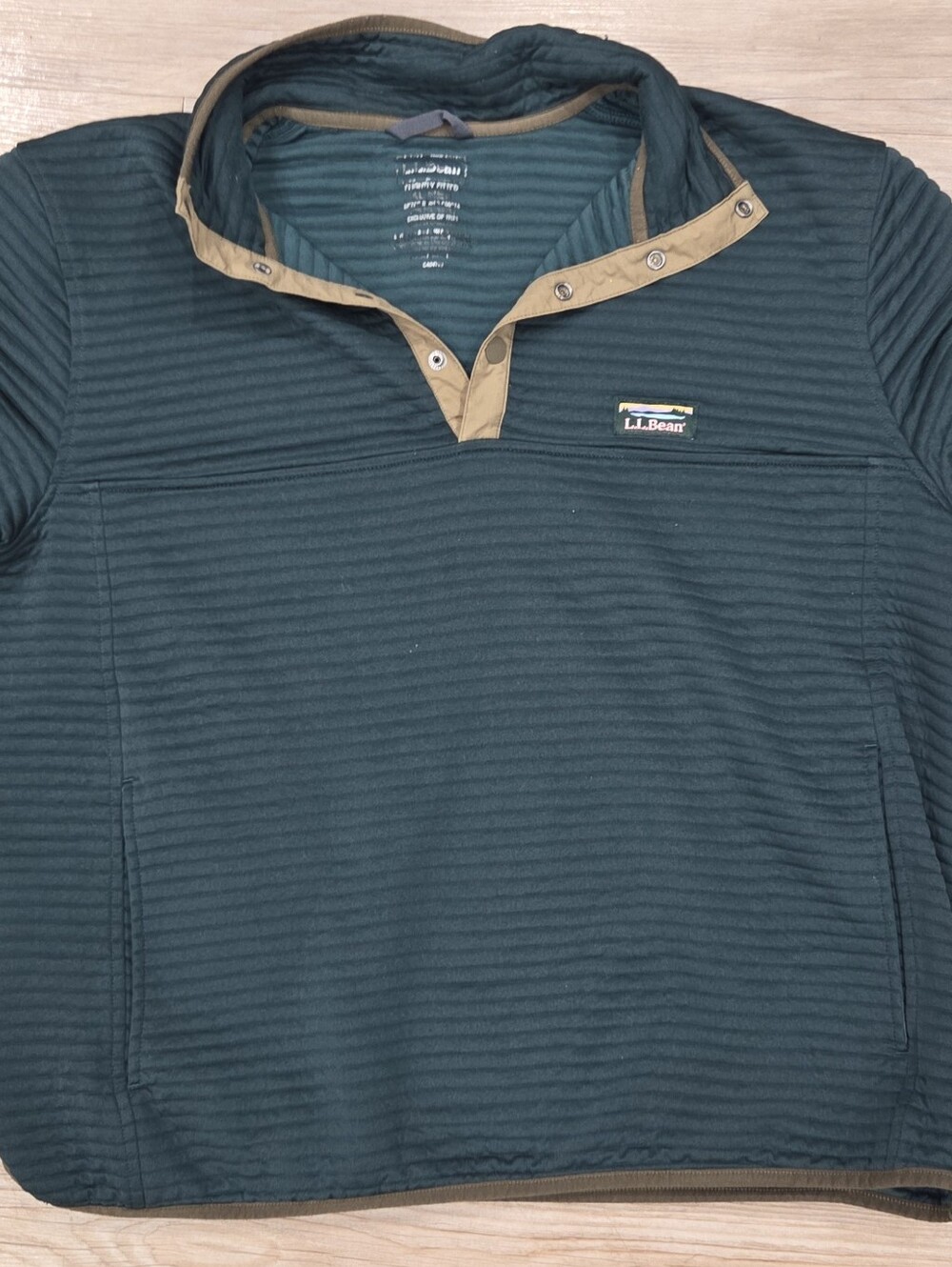 L.L. Bean Men’s Forest Green Snap-Quarter Pullover with Tan Trim